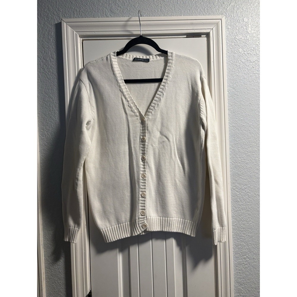 Brandy Melville White Cotton Cardigan Button Front Made In Italy Minimalist M/L